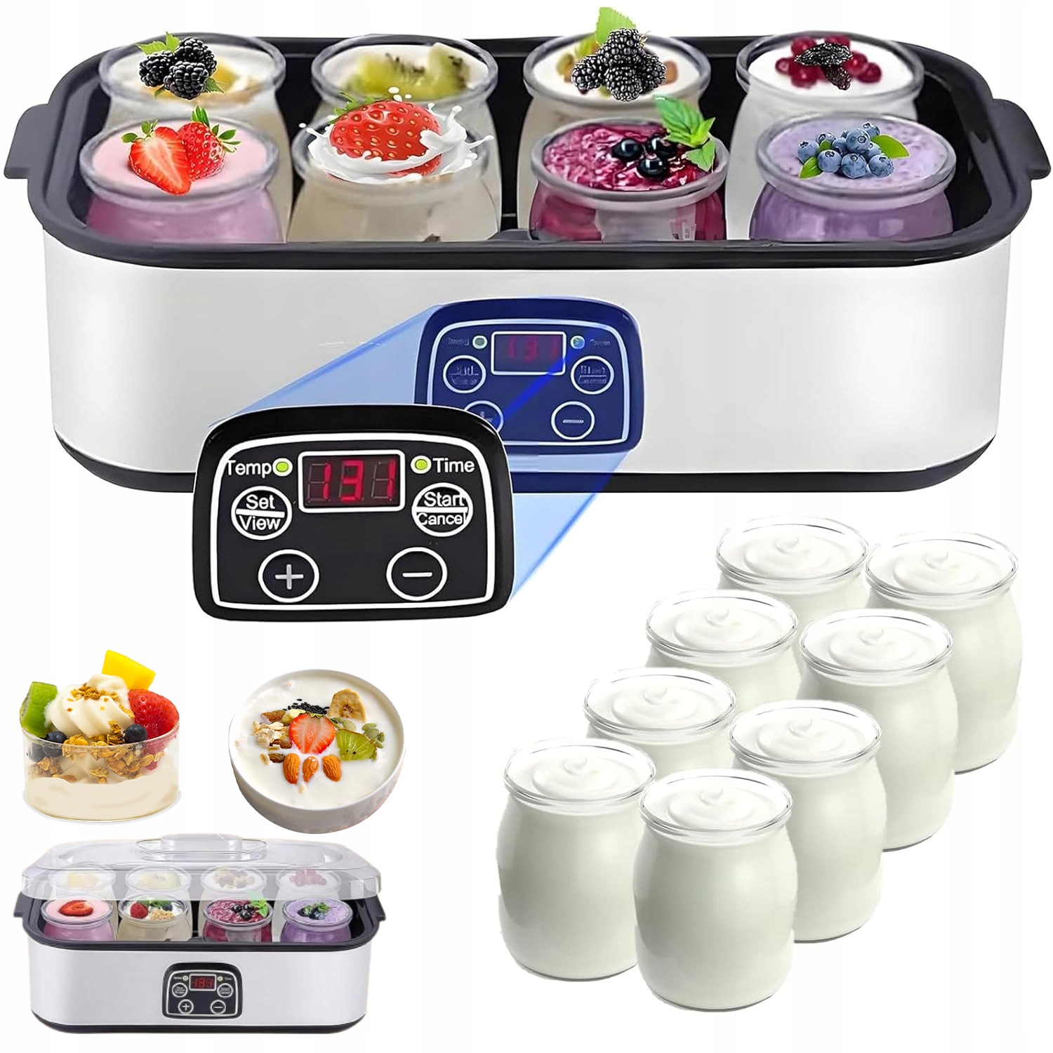 Domácí Jogurtovač, Jogurtovač 1400 ML, Časovač, Regulace Teploty 8 Sklenic