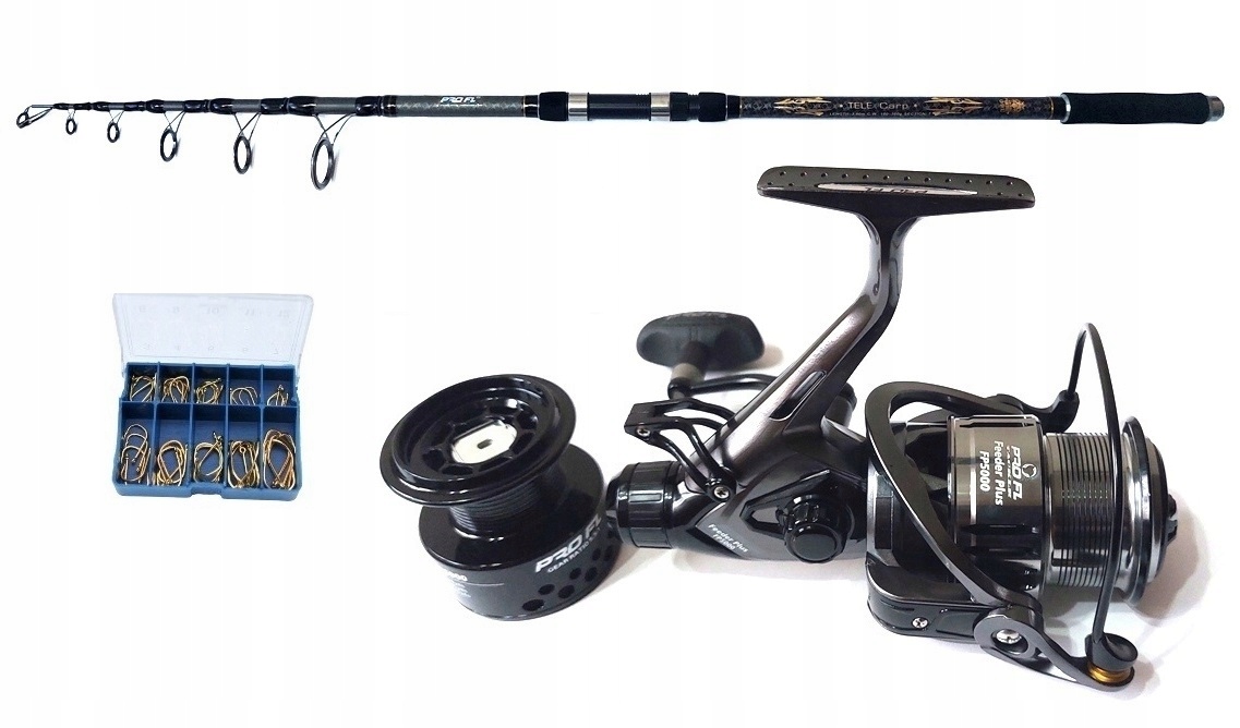 Wędka Karpiówka Fl Tele Carp 3,6 M +kołowrotek 10 Ball Fl FP5000 haczyki