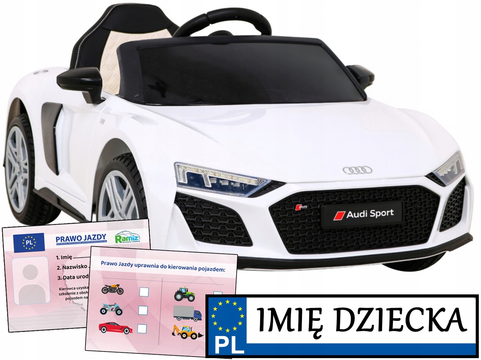 sportowy samochód elektryczny Audi R8 Lift pilot Rejestracja Prawko