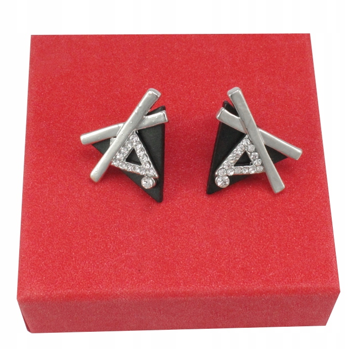 

Kolczyki Czarno Srebrne Trójkąty Cyrkonie