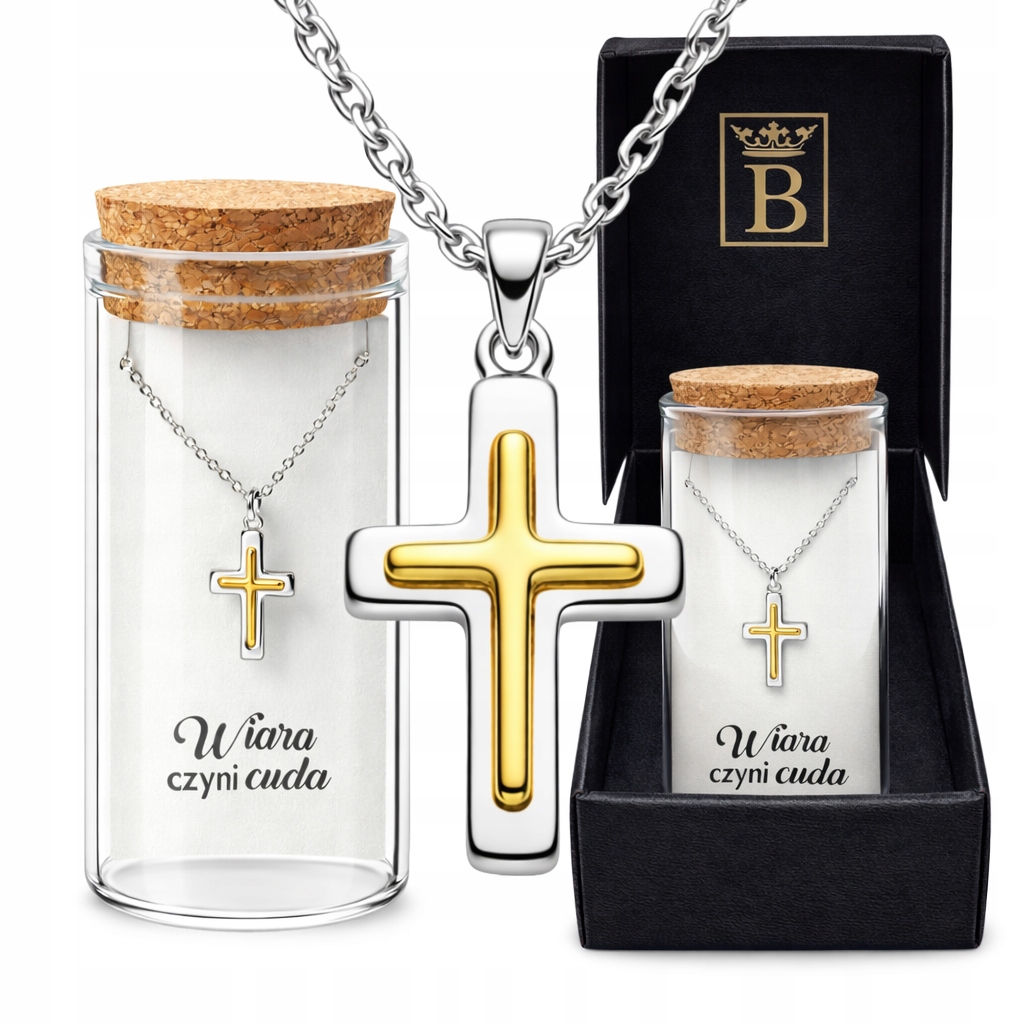 Stříbrný dámský náhrdelník v láhvi s křížkem stříbro o ryzosti 925 na přijímání
