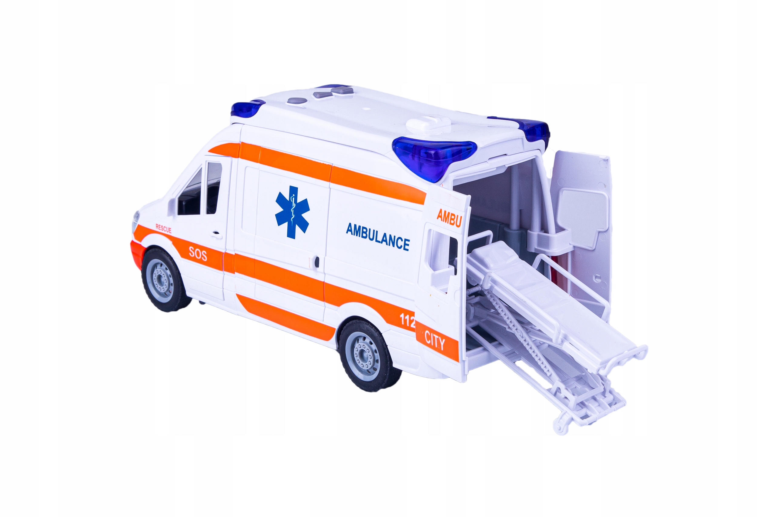 AUTO KARETKA POGOTOWIA AMBULANS NAPĘD GRA ŚWIECI+ BRELOK Baterie 2 x AA LR6 1.5V