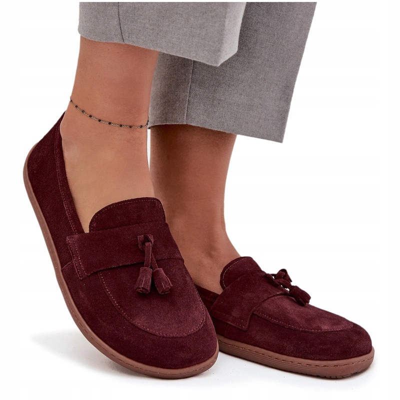 Dámské Barefootové Mokasíny Z Přírodního Semiše Zazoo 322 Bordó 36