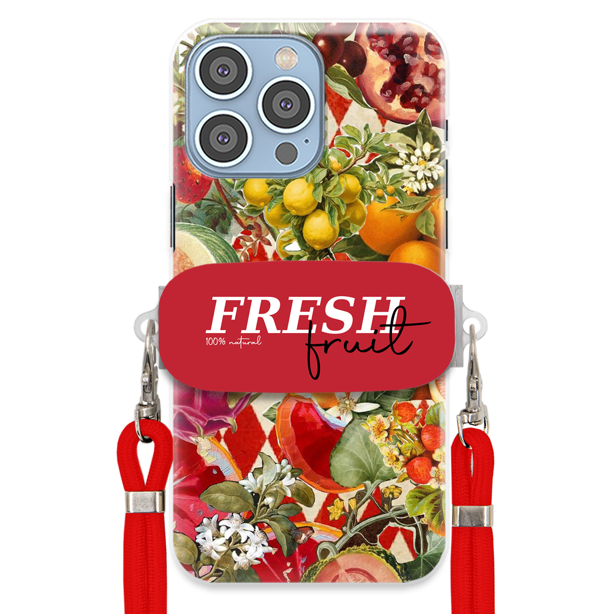 Pouzdro pro iPhone 14 Pro Max Červené vodítko Crossbody Držák Fresh Fruit