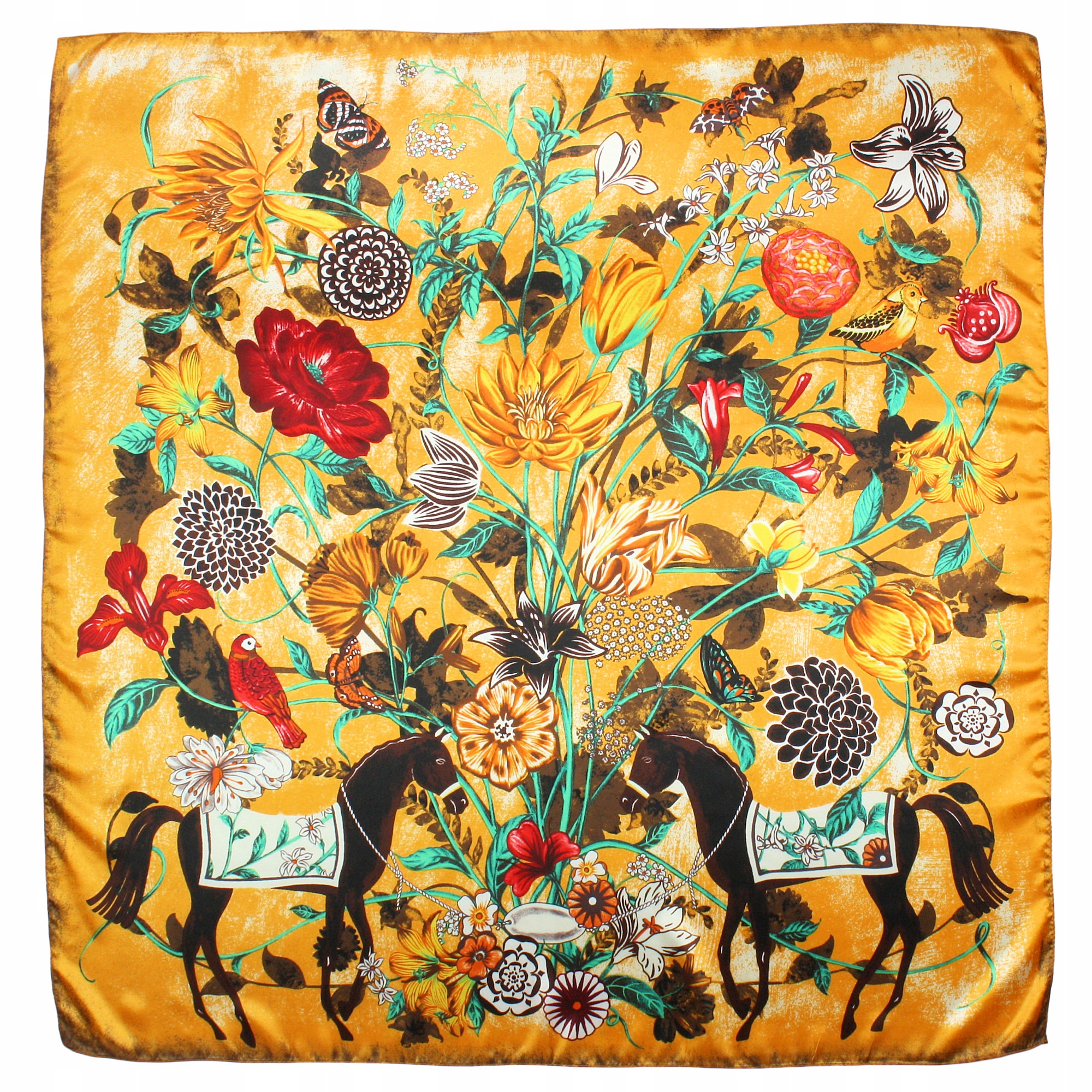 

Apaszka Damska Żółto Pomarańczowa Kolorowe Kwiatki