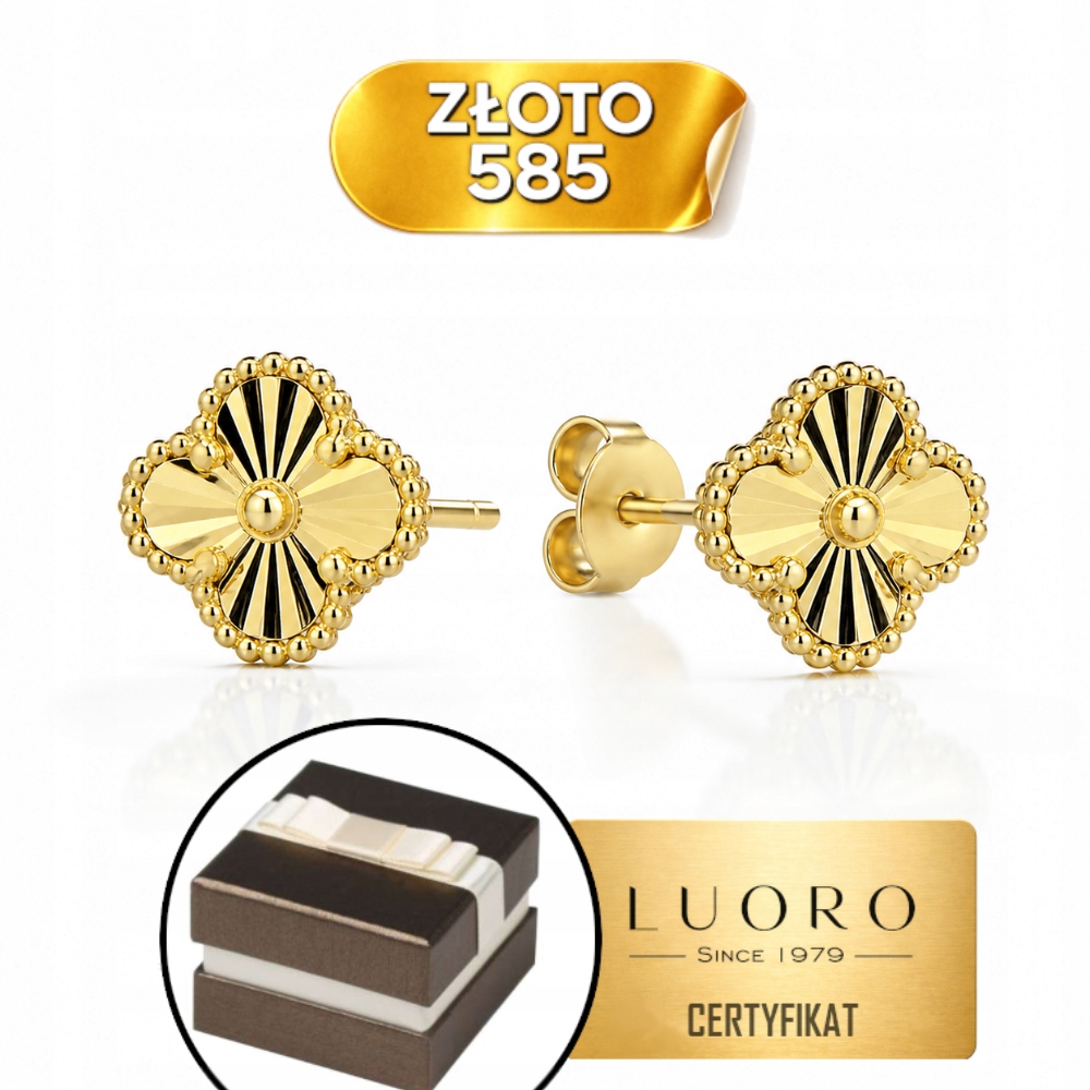 Náušnice Zlaté 585 14K Diamantová Čtyřlístek 8 MM Elegantní Tyčinka