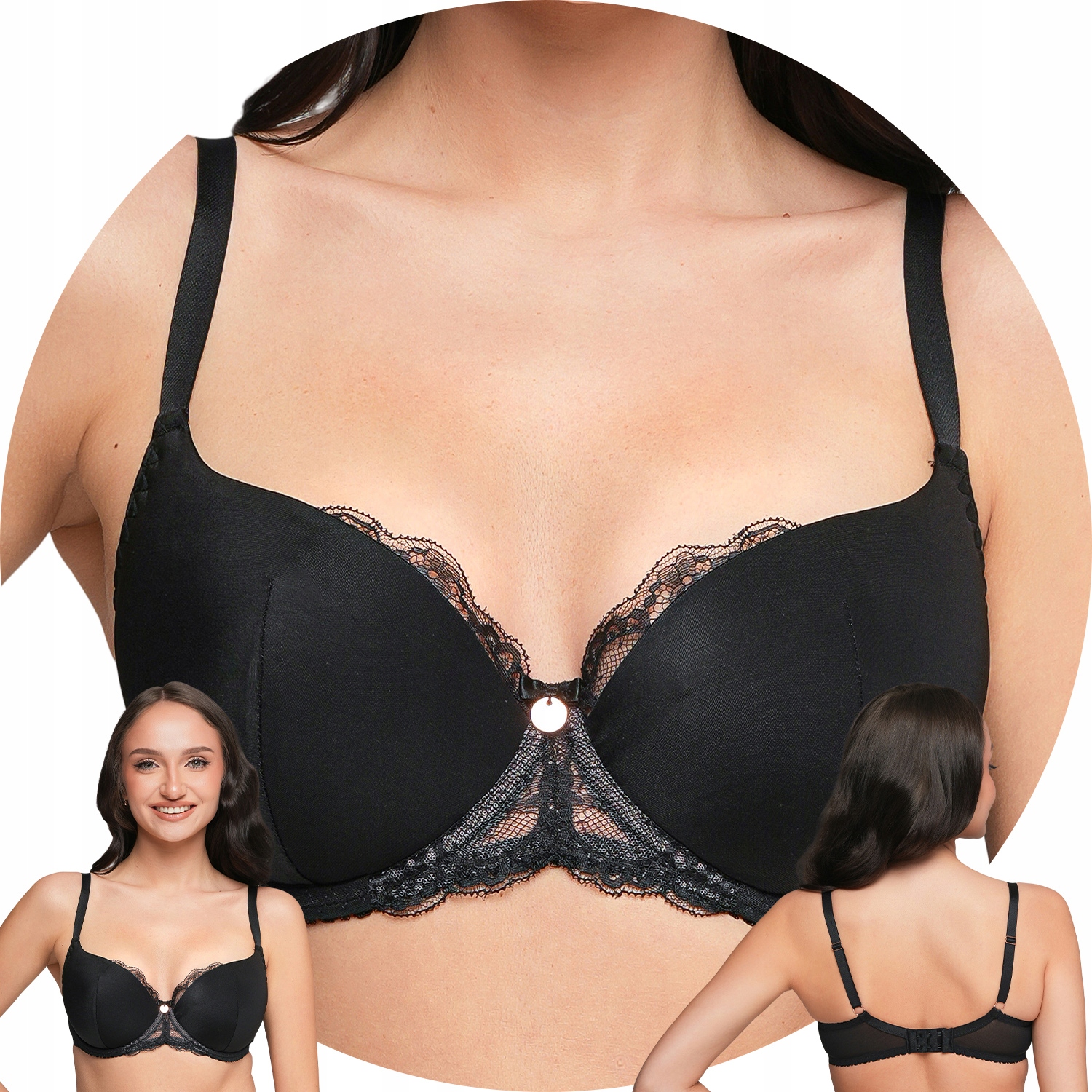 Ava 2256 Asielle černá hladká krajka Cup Podprsenka 75D Vyztužená