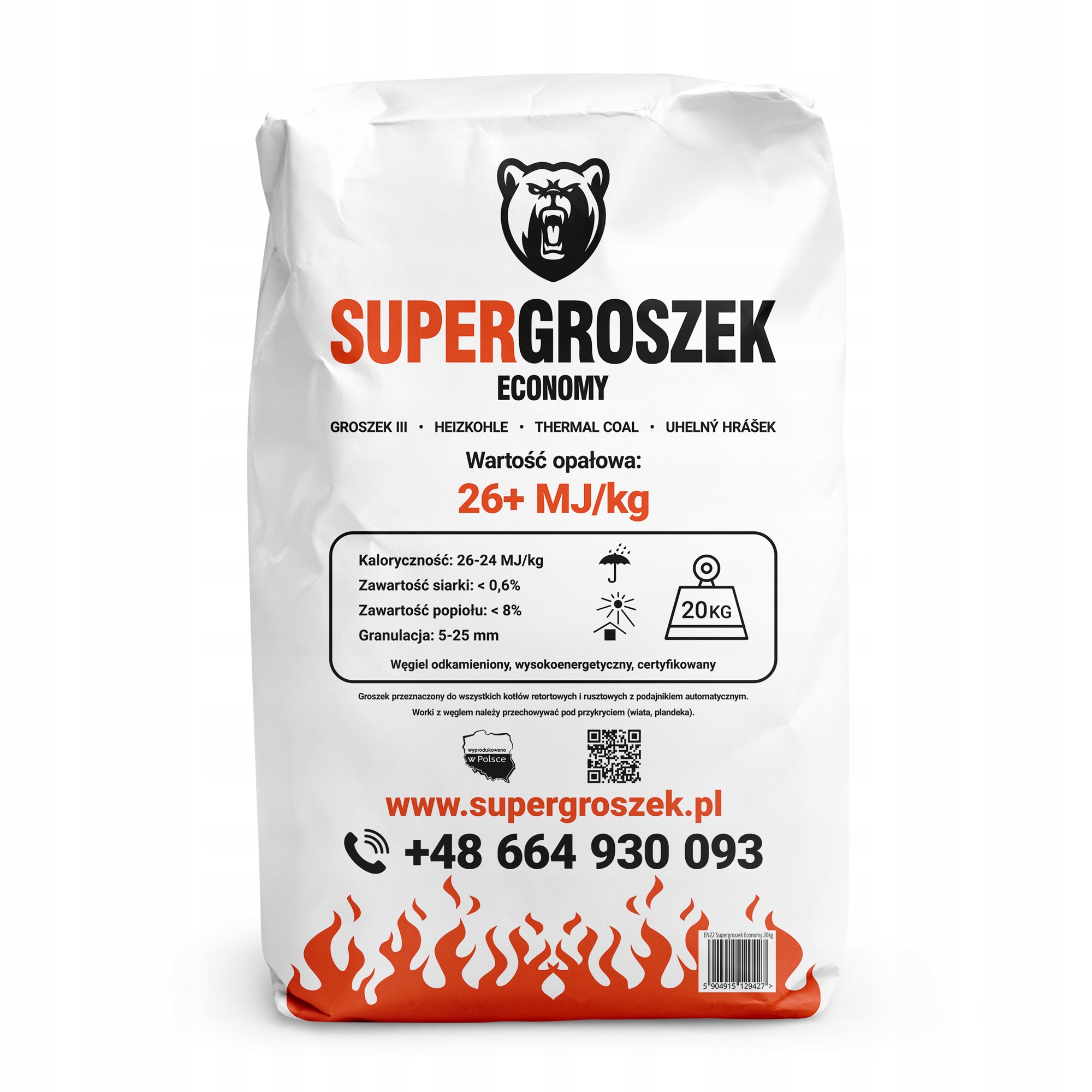 Supergroszek Economy - węgiel ekogroszek 26+ MJ/kg (1 tona)