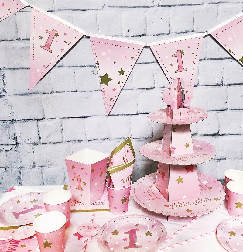 KUBECZKI URODZINOWE ROCZEK DZIEWCZYNKA KUBKI 6 SZT Materiał papier