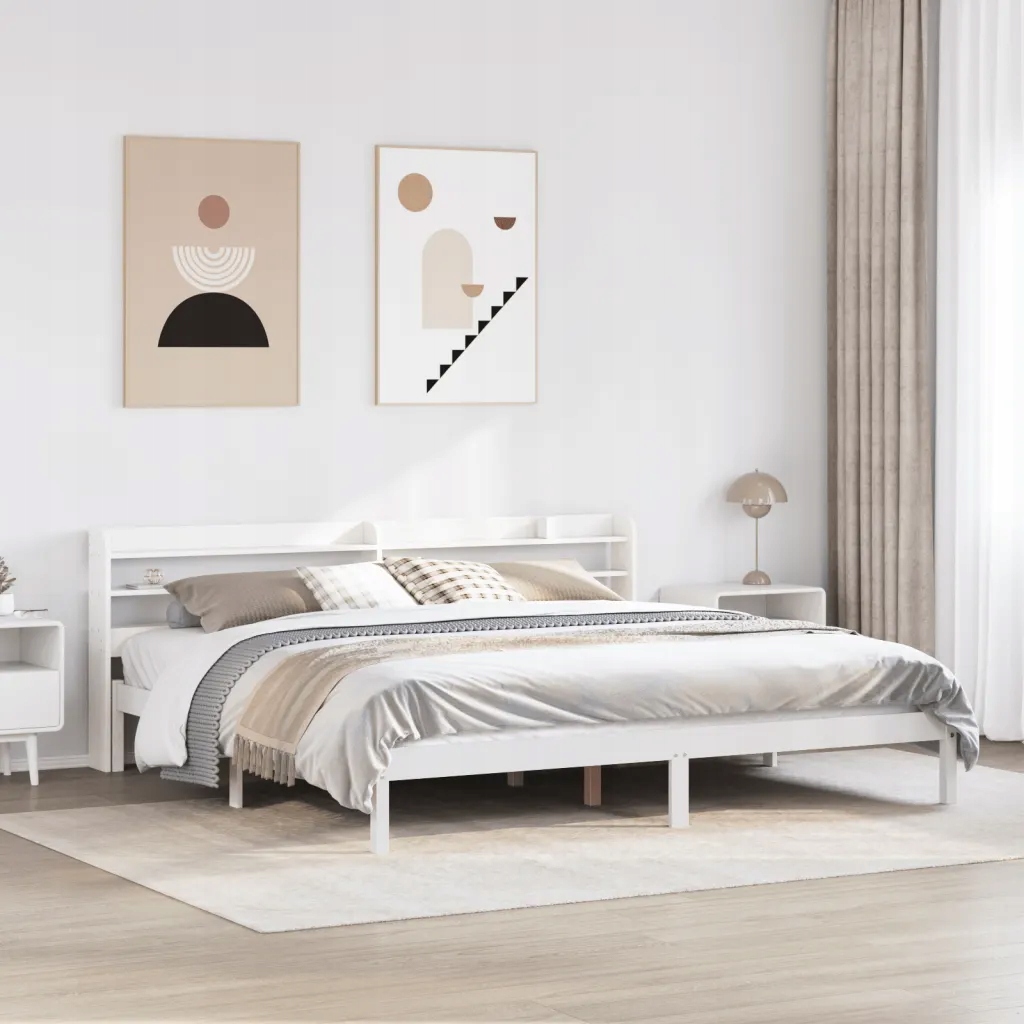 Postel bez matrace, bílá, 200x200 cm, masivní borovicové dřevo