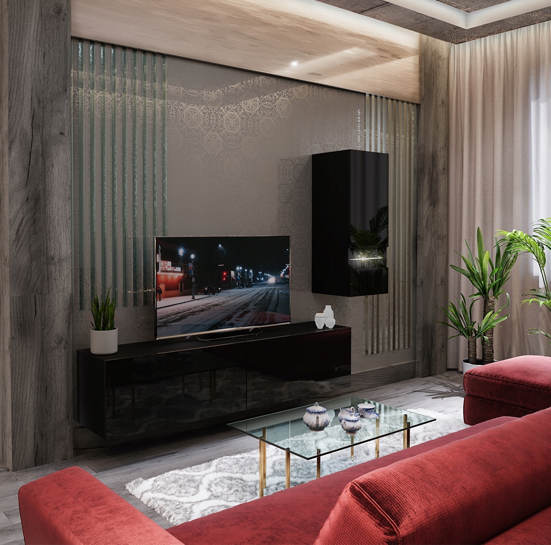 

Nowoczesna meblościanka KORTEZ15 Mdf Czarny połysk