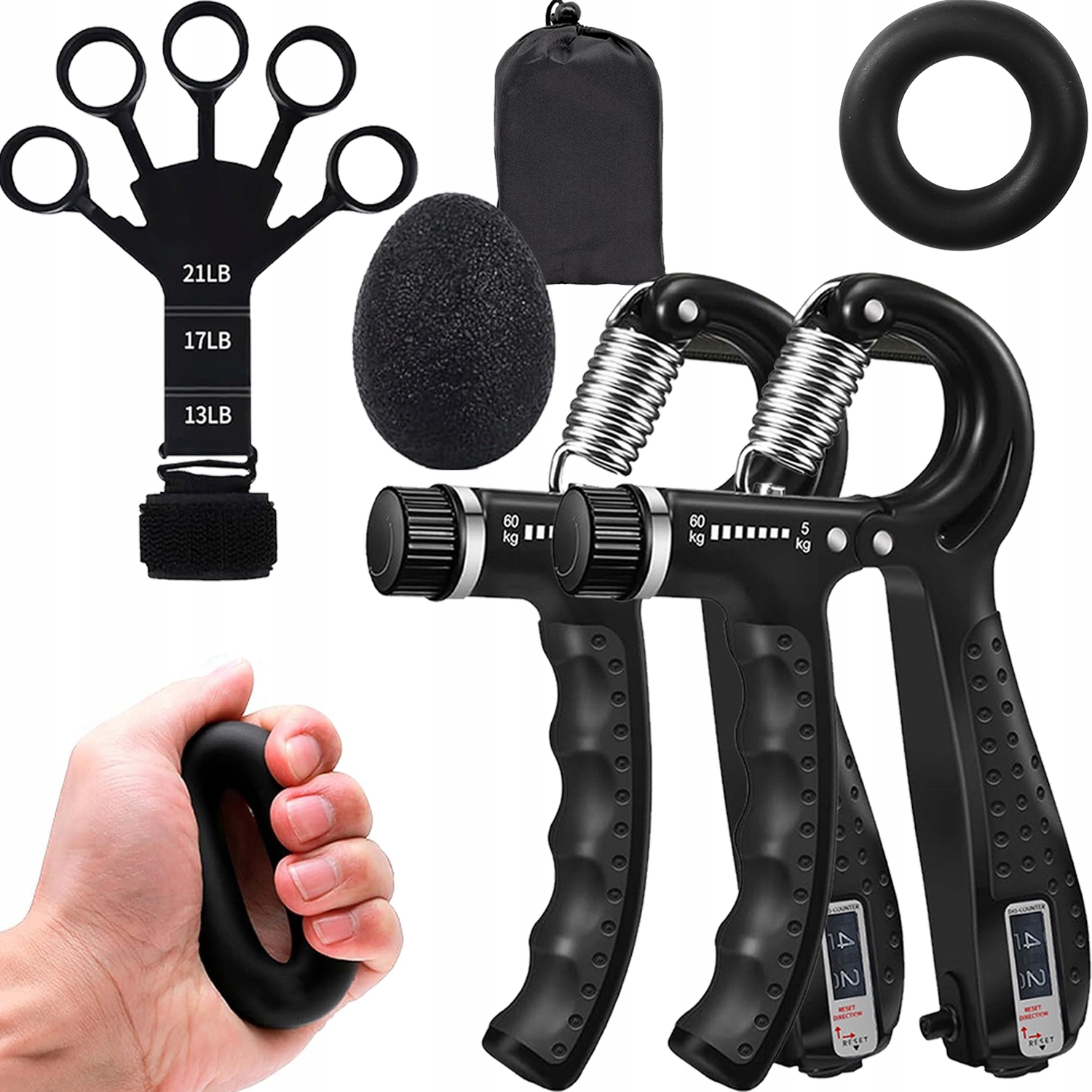 Ściskacz Do Rąk 60KG Regulowany Z Licznikiem Ergonomiczny Z Regulacją Opór