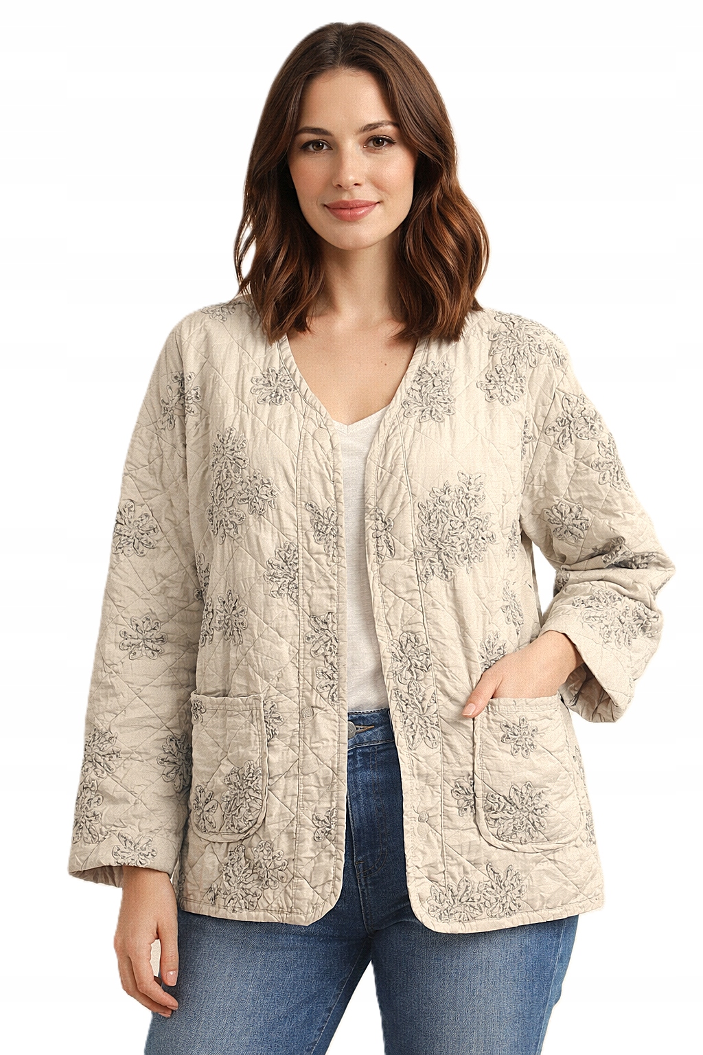 italské prošívané sako H Trend, stylové oversize kapsy Uni