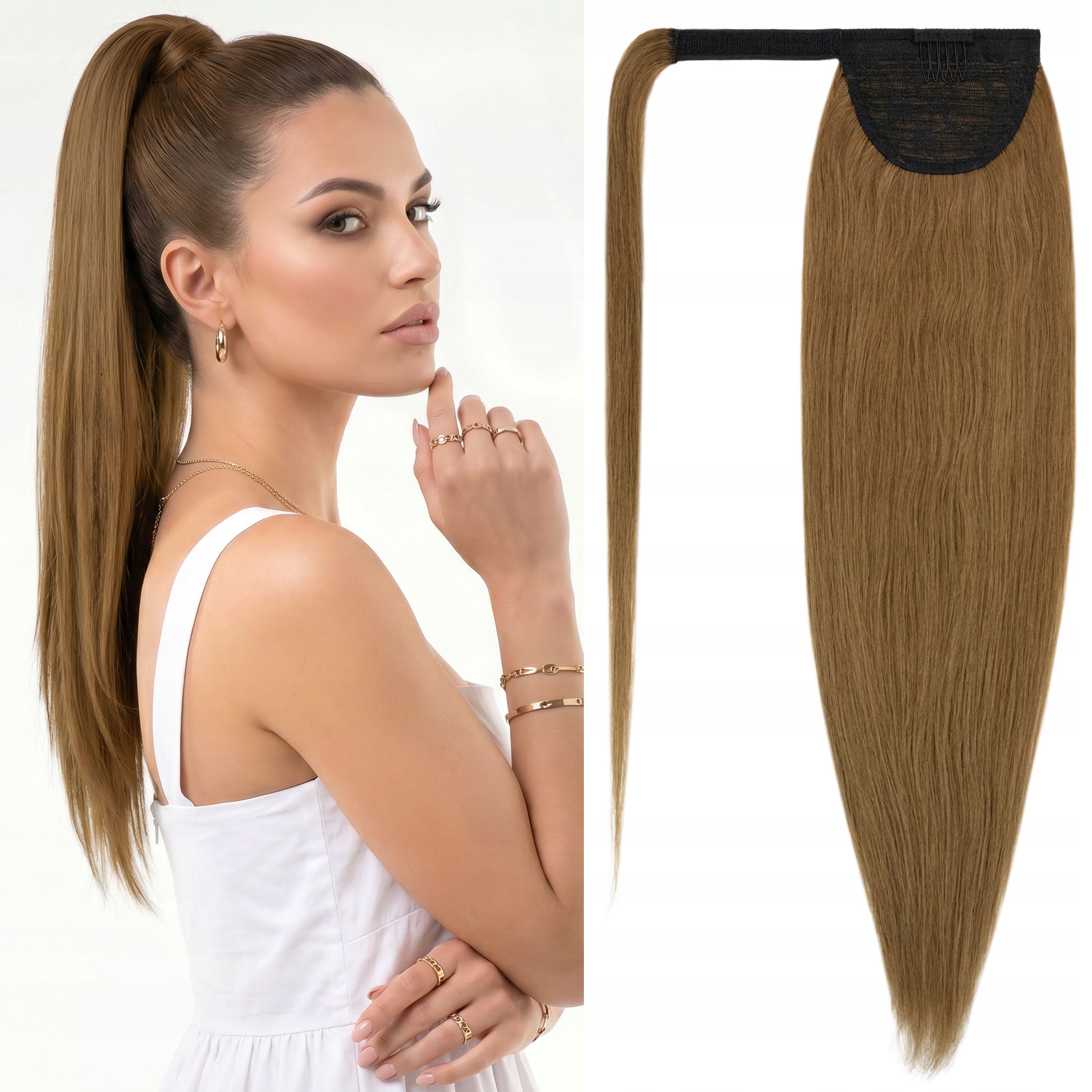 Koník připínací na suchý zip, vlasy lidské přírodní 55 cm, 80 g, světle hnědý