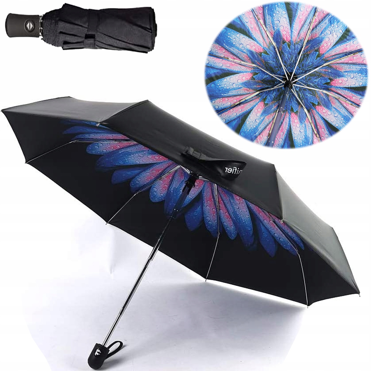 

Parasolka Parasol Składany Automat Czarny Mocny
