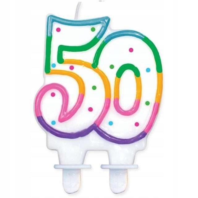 

świeczka na tort cyfra 50 kolorowa kropki Urodziny