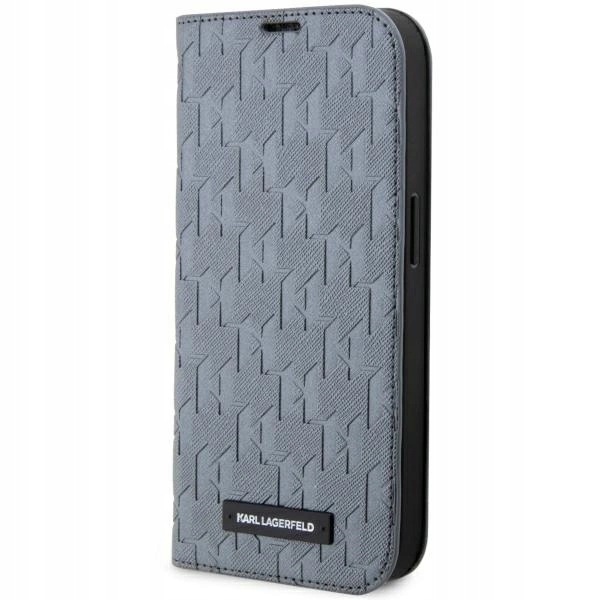 Etui Karl Lagerfeld Saffiano Monogram na iPhone 14 Pro Max srebrne