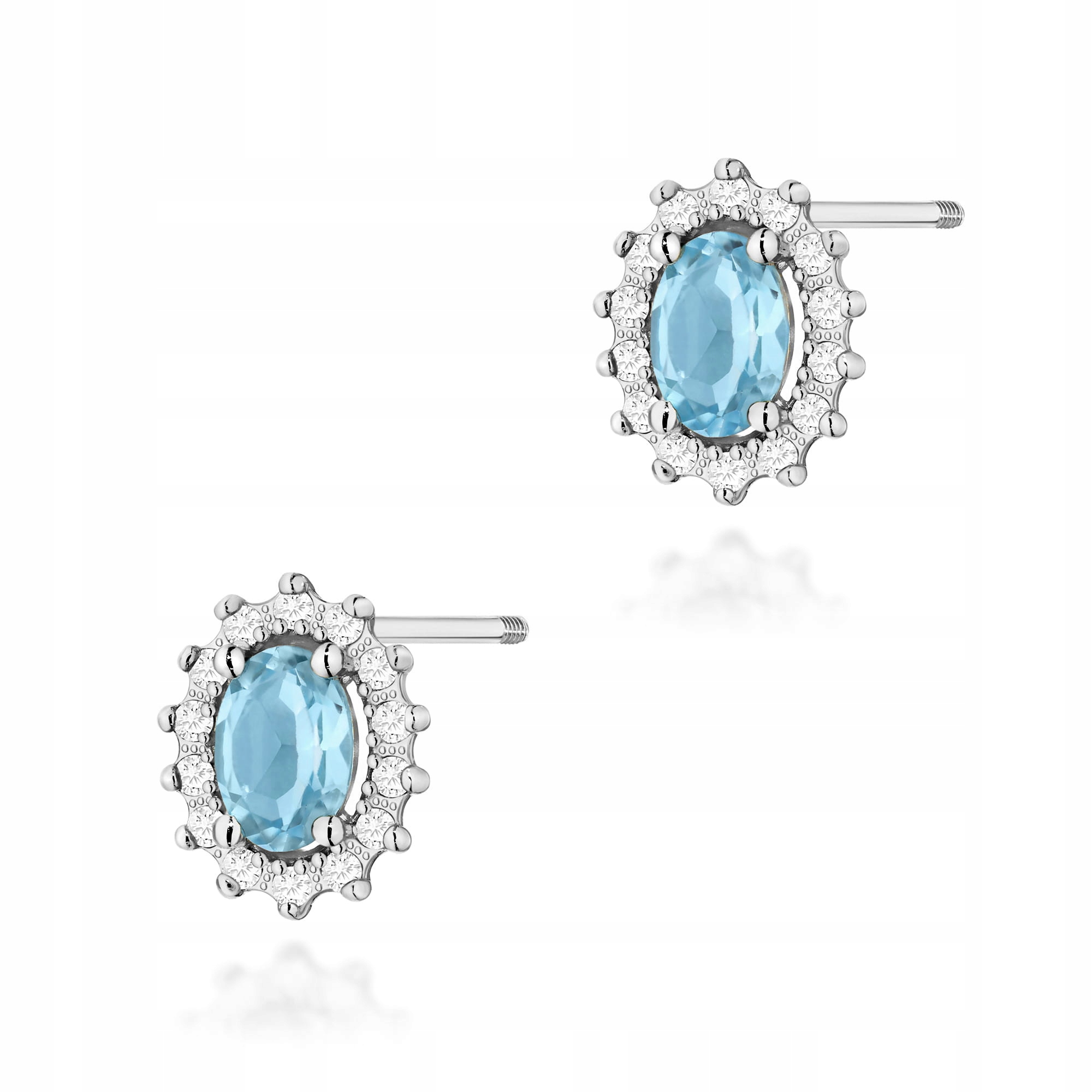 Náušnice z bílého zlata 585 Topaz Swiss šroubovací tyčinka markýzy brilianty