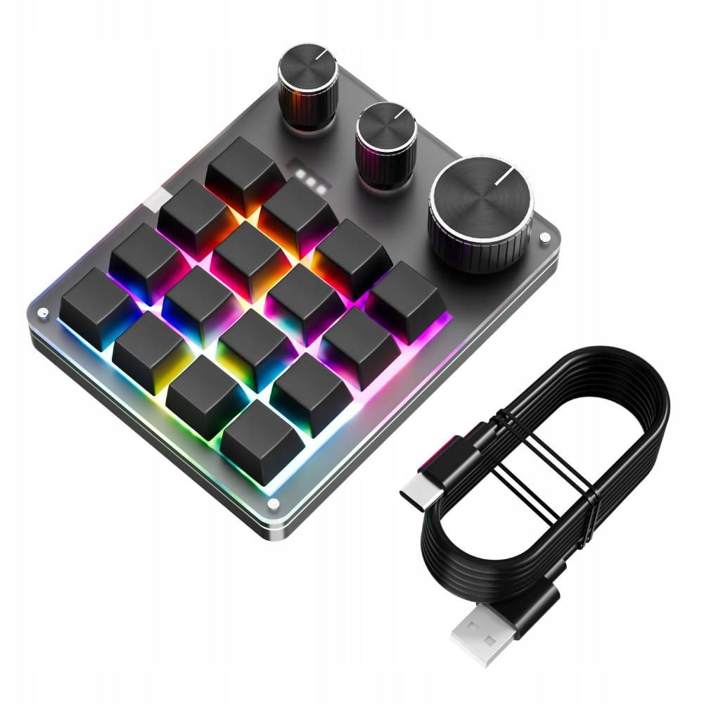 Programovatelná Makro Mechanická Klávesnice 16 Kláves 3 Knoflíky