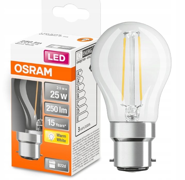 

Osram żarówka Led kulka 2.5W 25W B22d 2700K