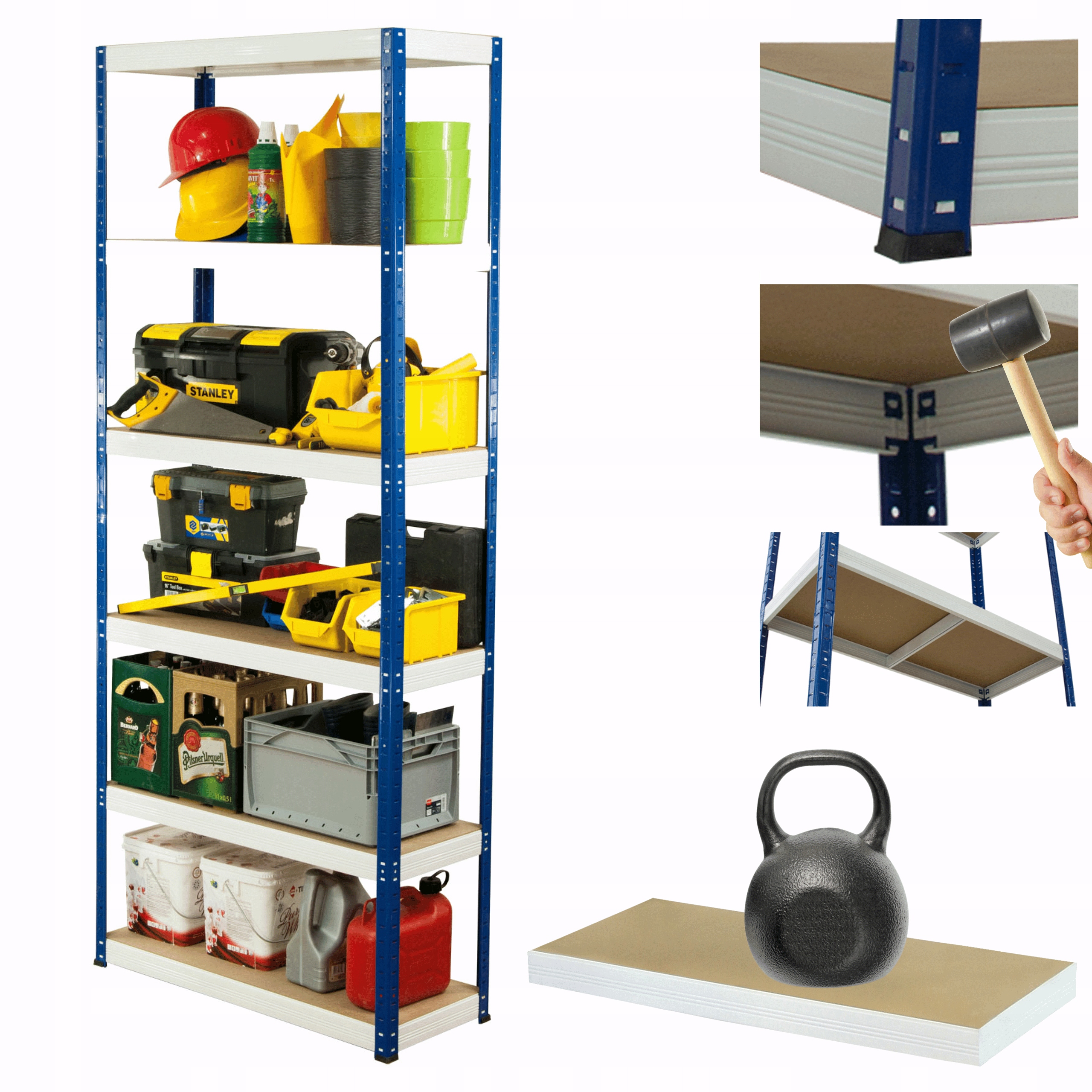 Kovový skladovací regál Helios 213x75x40 cm 6Px175 kg Pevný