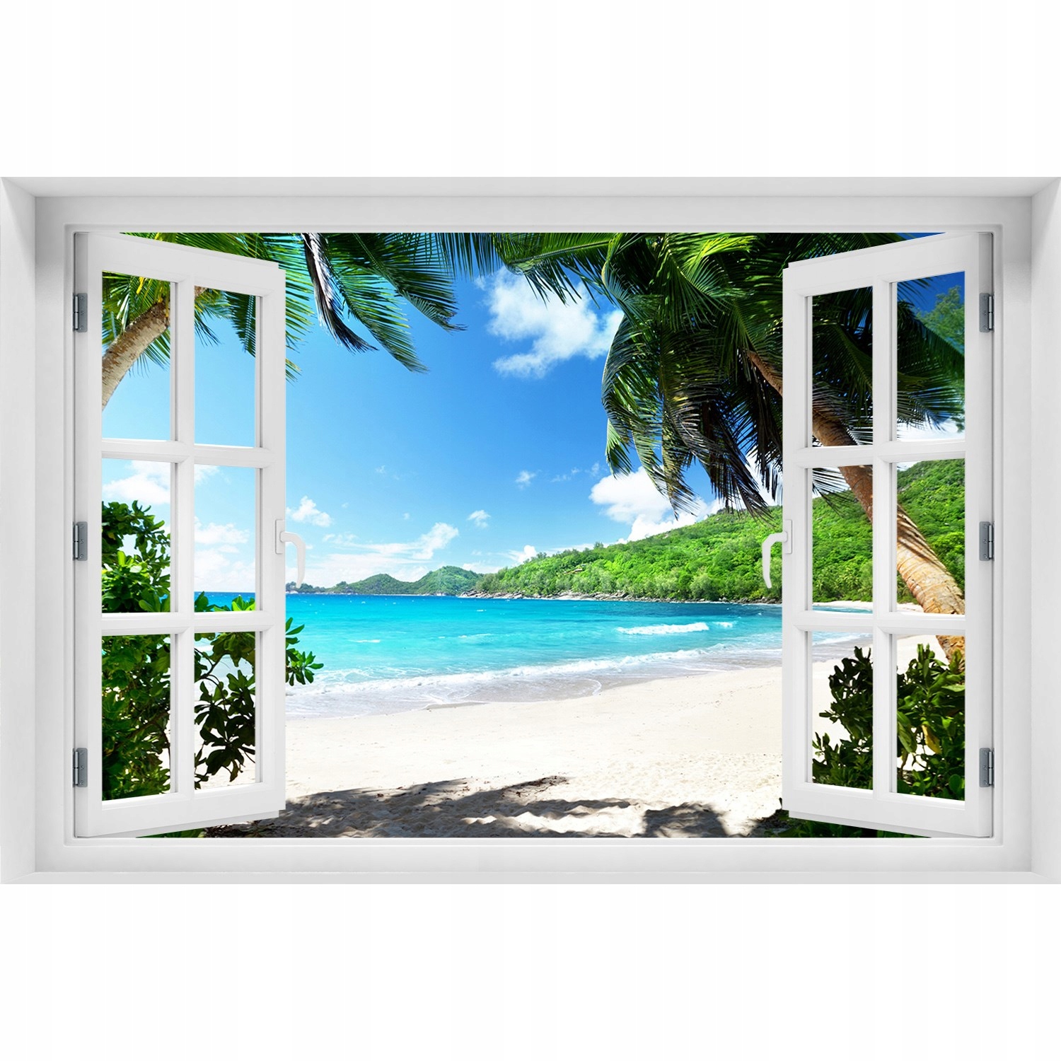 

3D Okno Naklejka na ścianę Seszele plaża 150x100