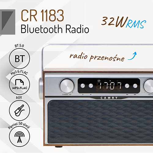 CR 1183 Radio z Bluetooth FM USB AUX SD Akumulator 2600 mAh