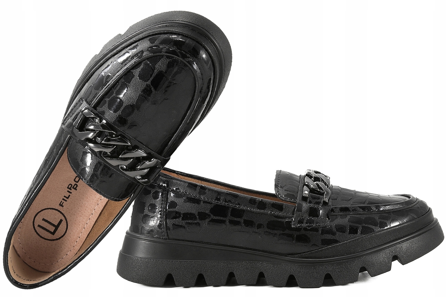 Filippo DP6467 Dámské Polobotky Mokasíny Kožené Laky černé 36 Černá