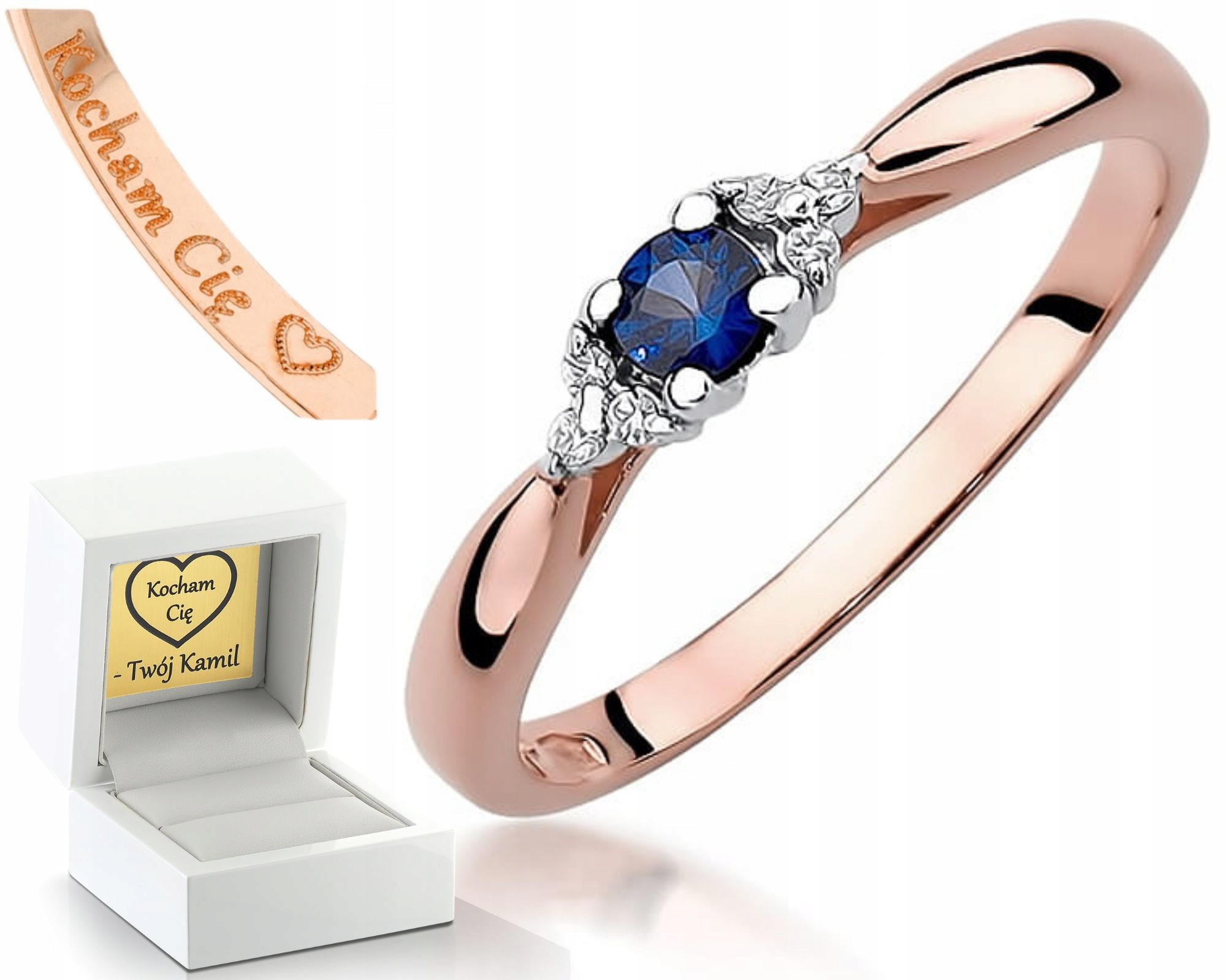 Růžové Zlato Prstýnek S Briliantovým Safírem 585