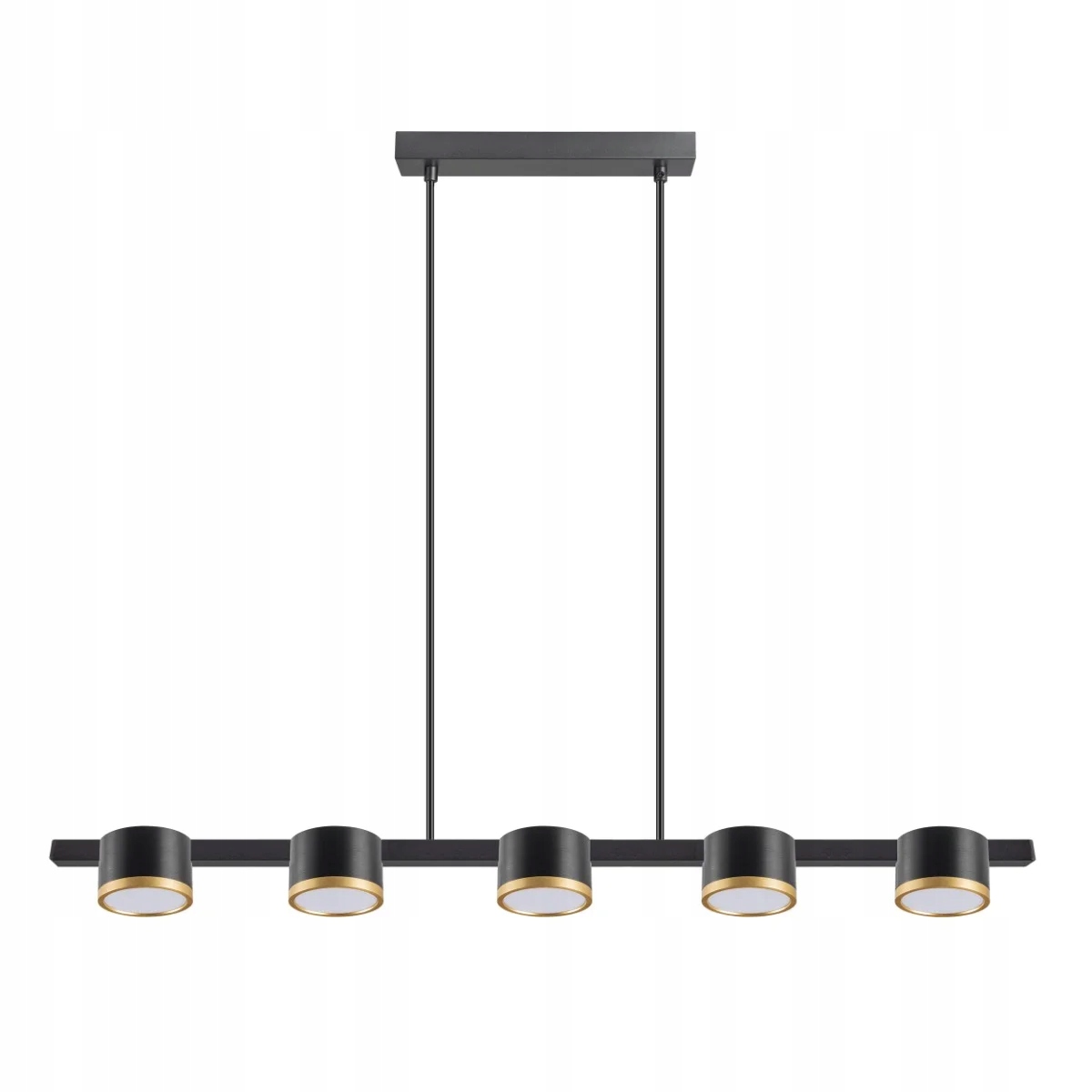 Závěsná lampa černá bodová nad stůl ostrov spoty 5 bodů s žárovkami Polux