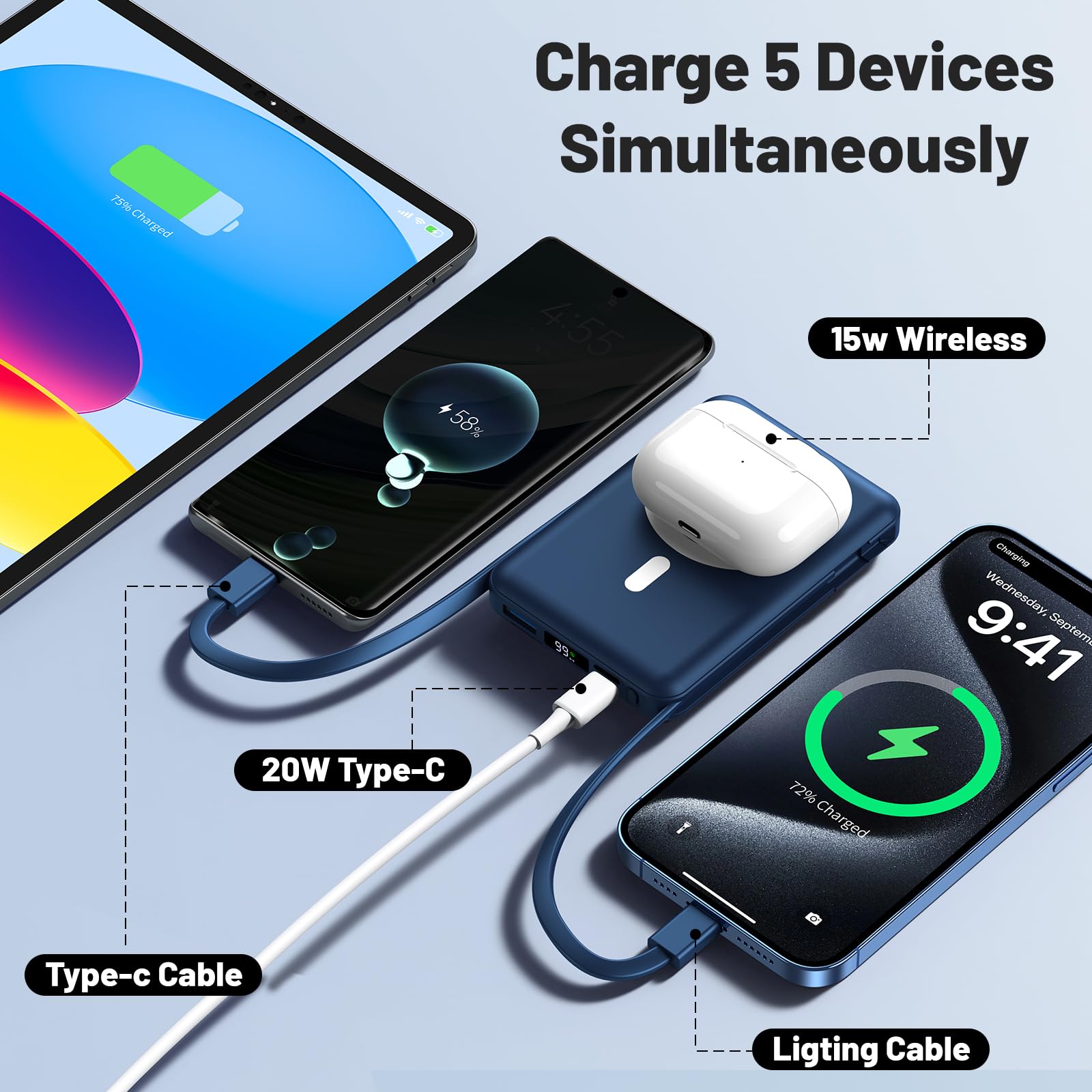 AZMUTH Powerbank Magnetyczna Bezprzewodowa 10000mAh iPhone 22.5W LED — miniatura 4
