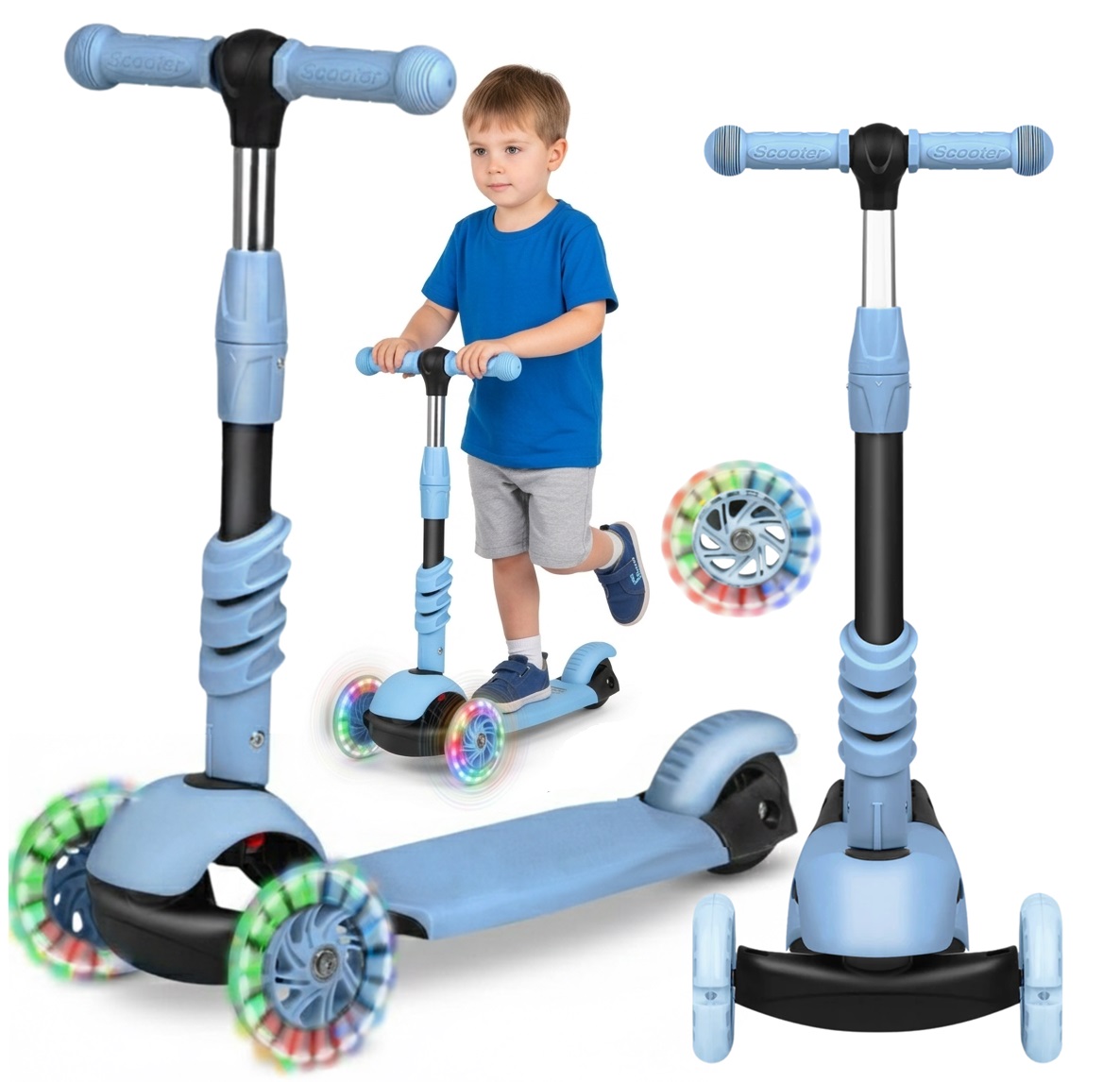 Hulajnoga Balansowa Jeździk Trójkołowa Led Niebieska