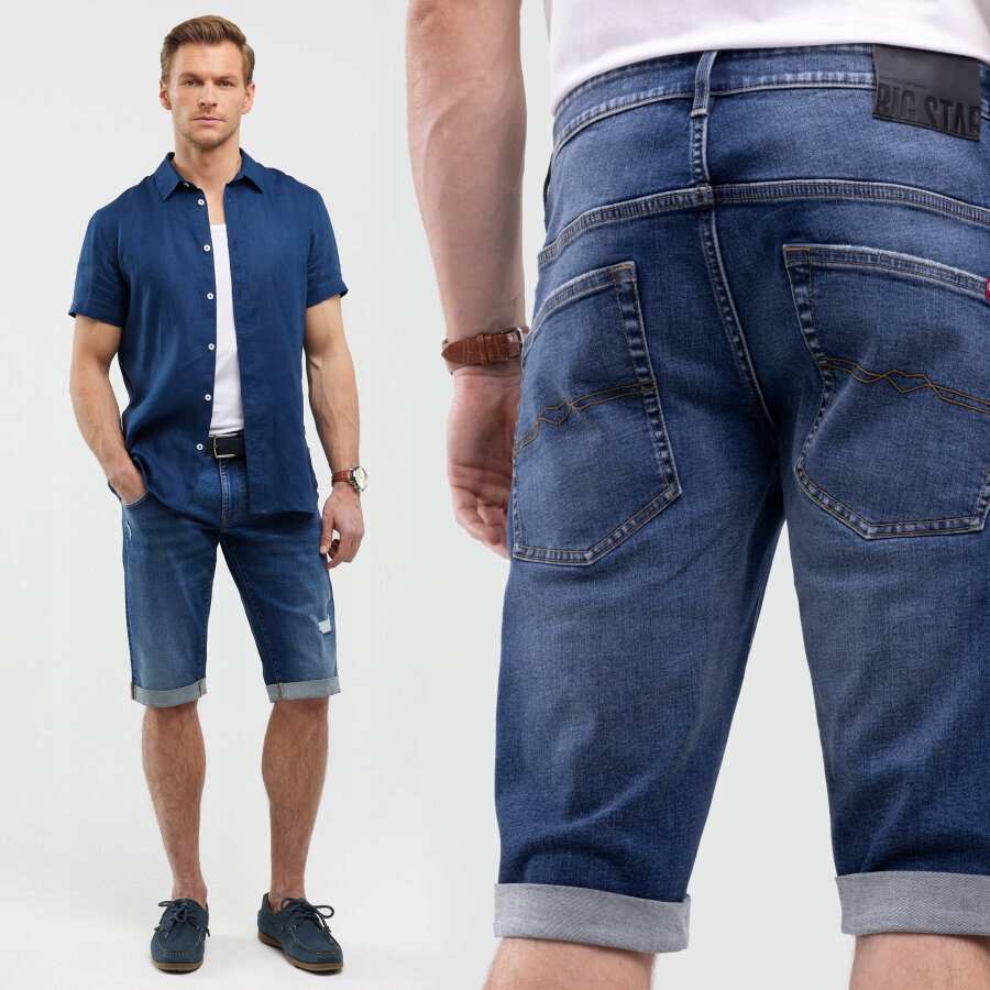 Big Star Pánské Džínové Šortky S Oděrkami, Modré, Conner 407, W34