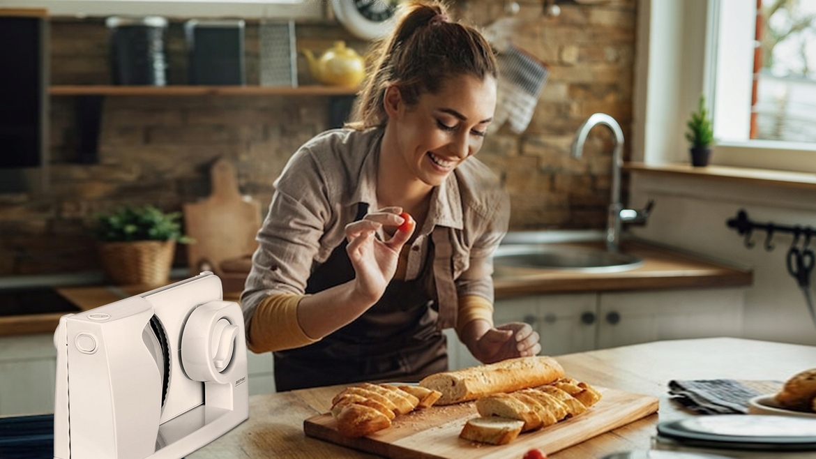 Kráječ chleba sýr uzenin MKR-05 výkonný 150W Bezpečnost protiskluzové podložky