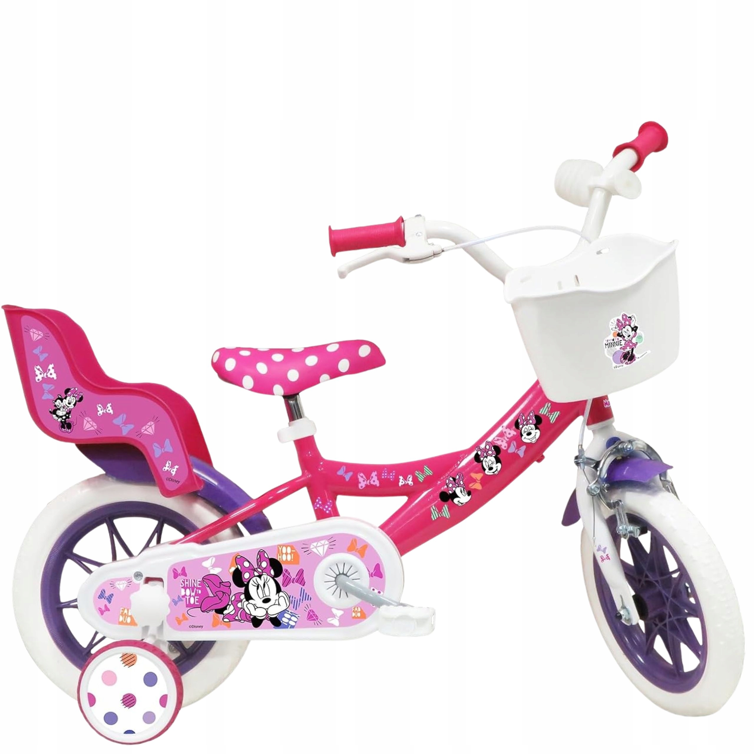 Rower dziecięcy 12” Minnie Mouse fotelik dla lalki Disney