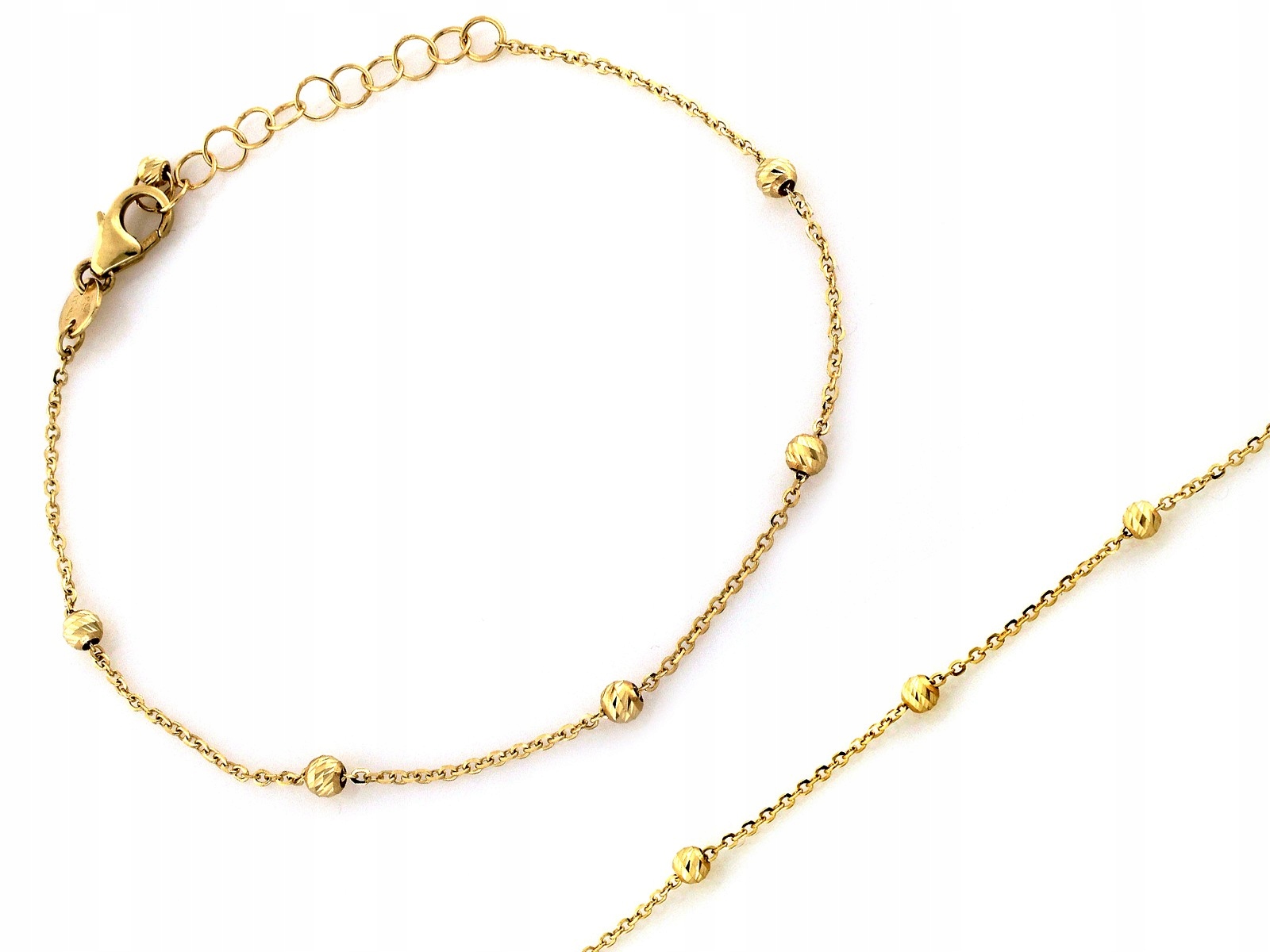 Zlatý svatební náramek s přívěsky 585 Diamantové kuličky 2.9 mm 19 Cm