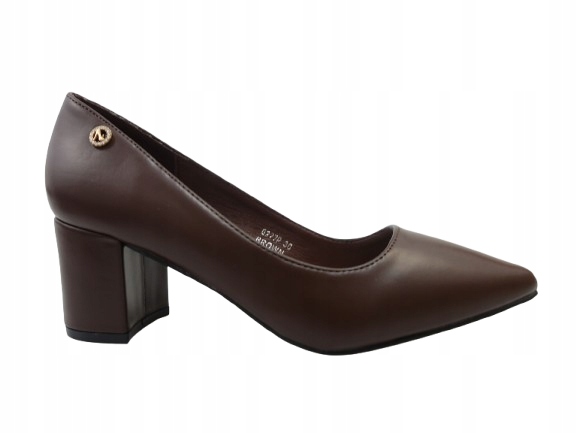 Damskie Czółenka Lico Brązowe Czekoladowe Wkł. Skóra obcas klocek 37