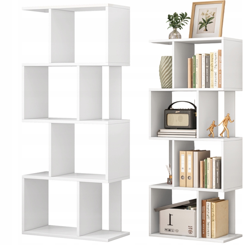 Otevřený Stojanový Regál Bílá Police Skříňka Knihovna Moderní Loft 140 CM