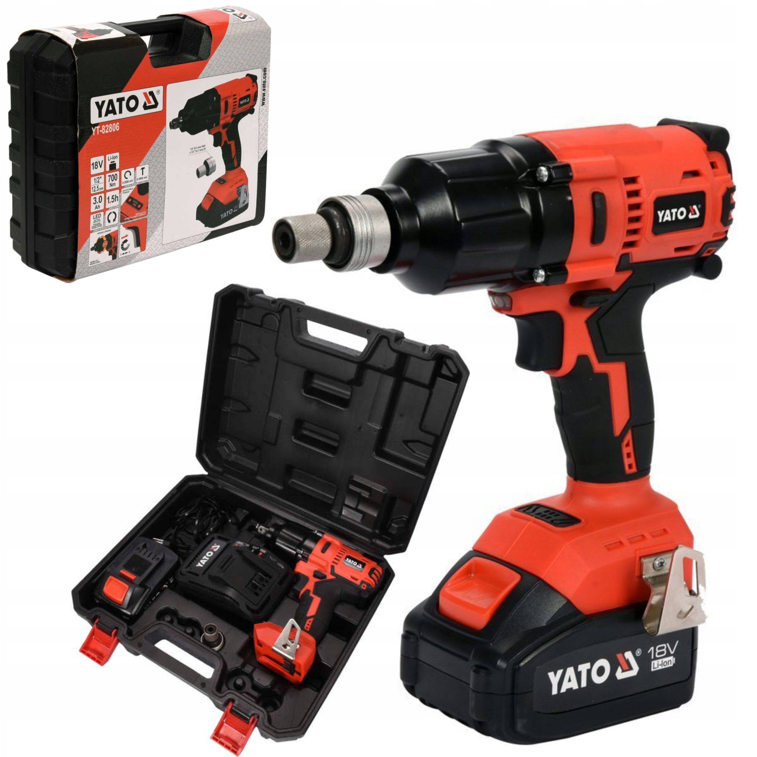 Yato Bezuhlíkový Kľúč 1/2" 700 Nm Akumulátorový 18V 3Ah YT-82806