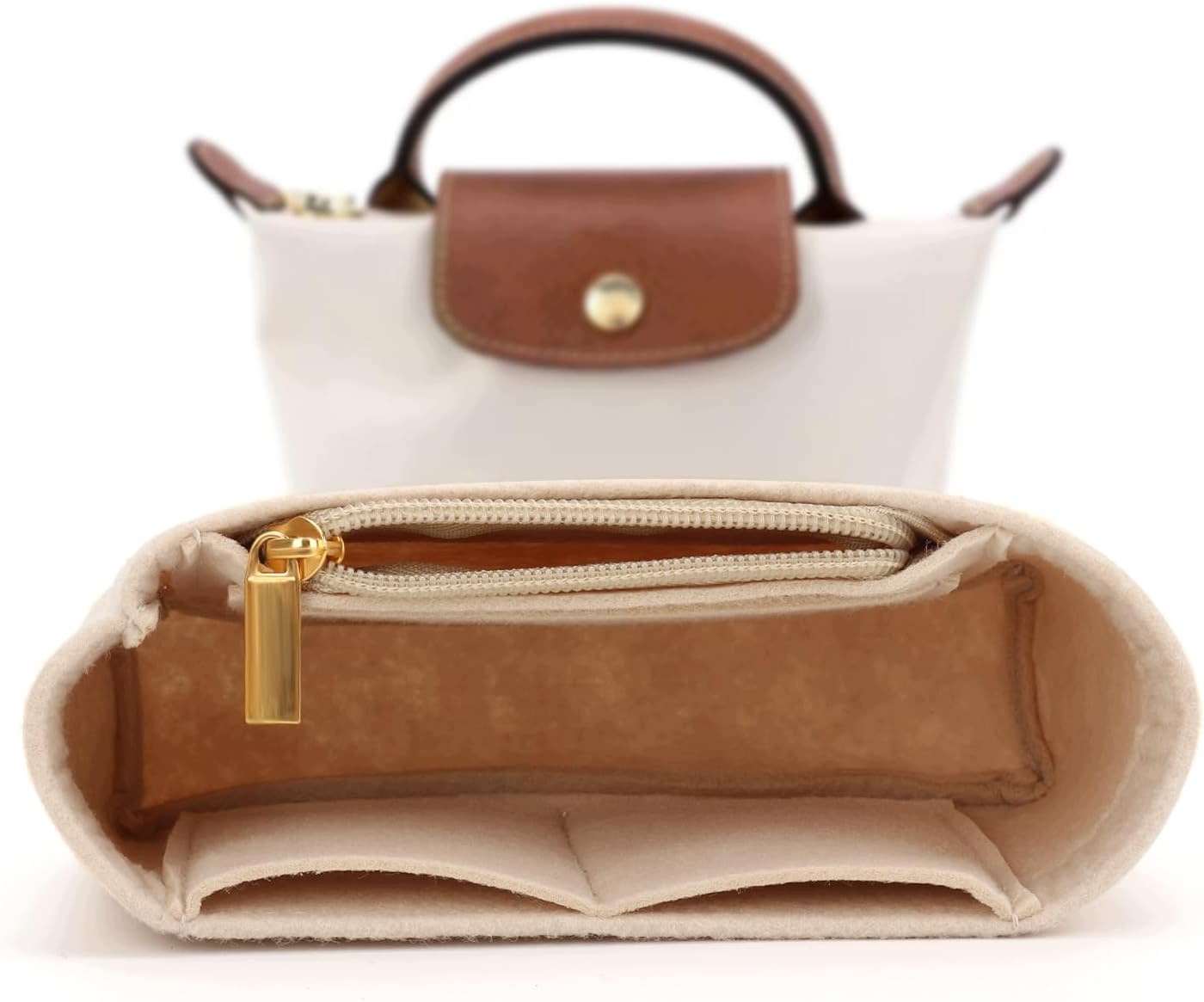 Organizer do torebki Longchamp Le Pliage Mini filcowy beżowy S 5 kieszeni