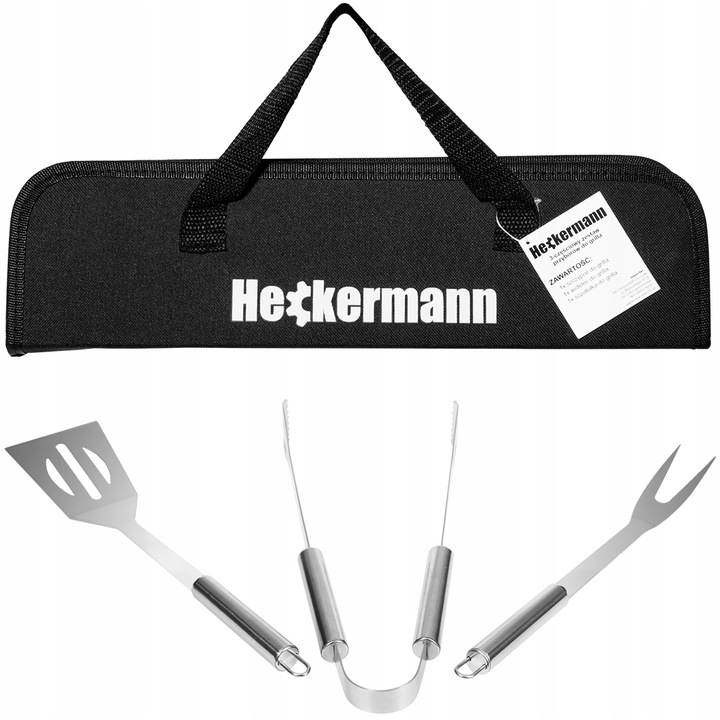 ZESTAW DO GRILLA GRILLOWY STALOWY AKCESORIA ETUI SZCZYPCE ŁOPADKA WIDELEC Producent Heckermann