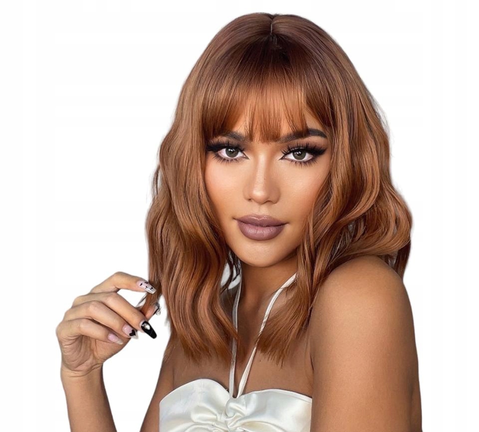 Peruka ruda włosy falowane ombre z grzywką peruki damskie Jak naturalna