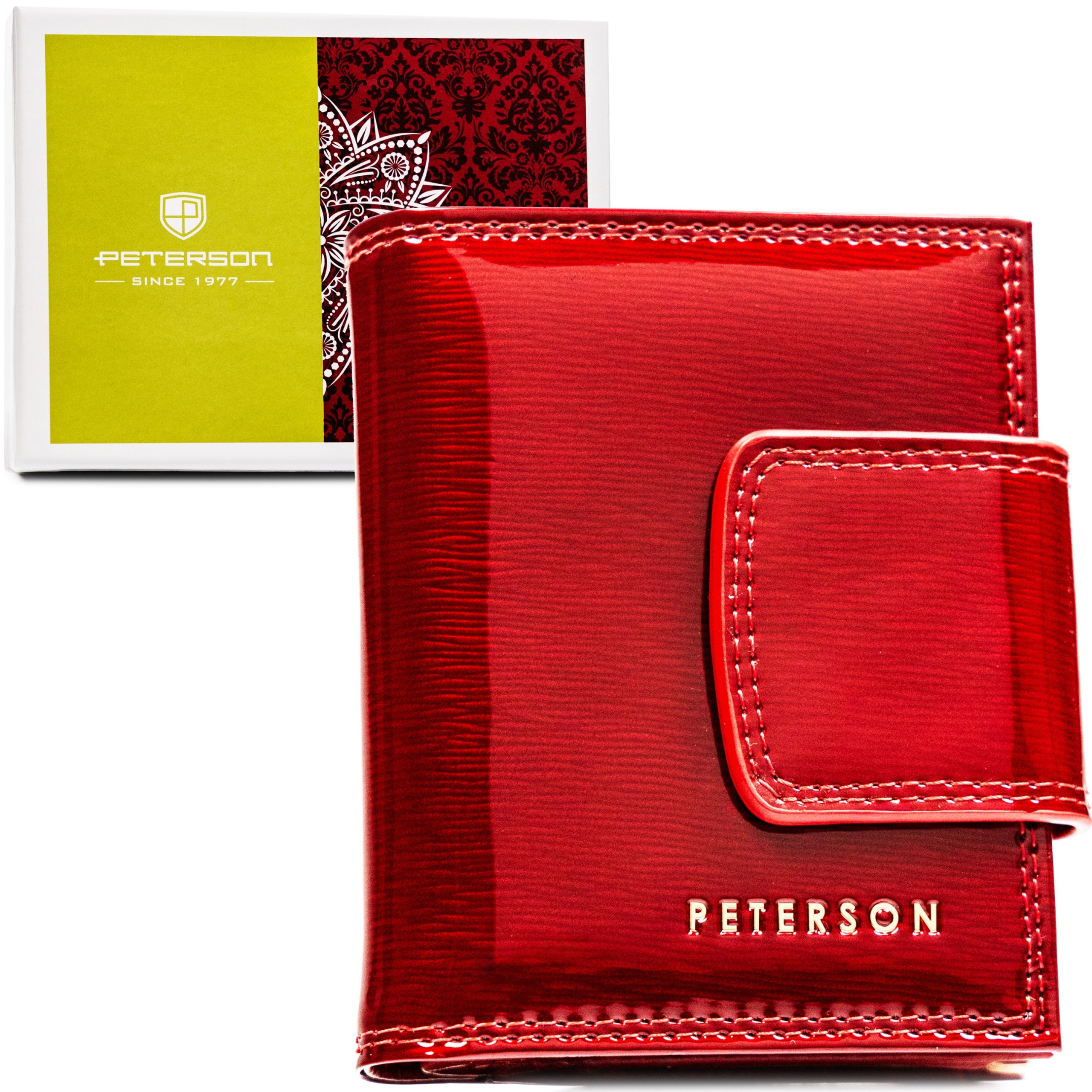 Portfel damski Peterson skórzany lakierowany czerwony Rfid