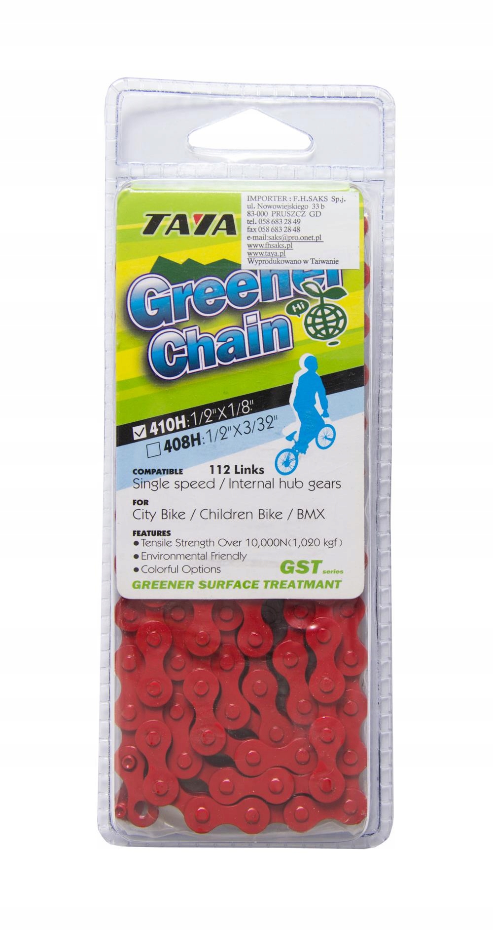 Łańcuch Fix Bmx 112 Ogniw Red Teflon Taya 410H