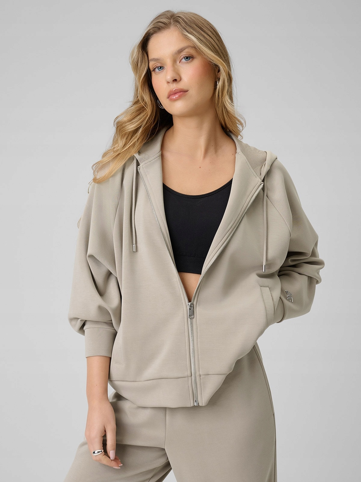 4F Mikina Béžová Modalová S Kapucí XL