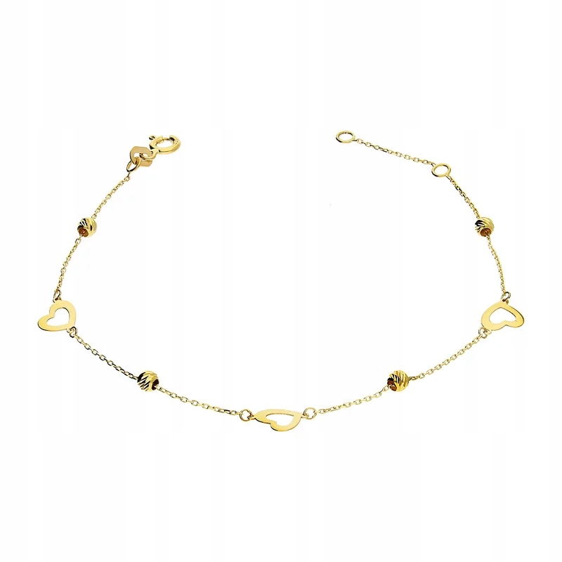 Dámský zlatý náramek 585 se srdíčky a kuličkami na řetízku 0.98 g R19