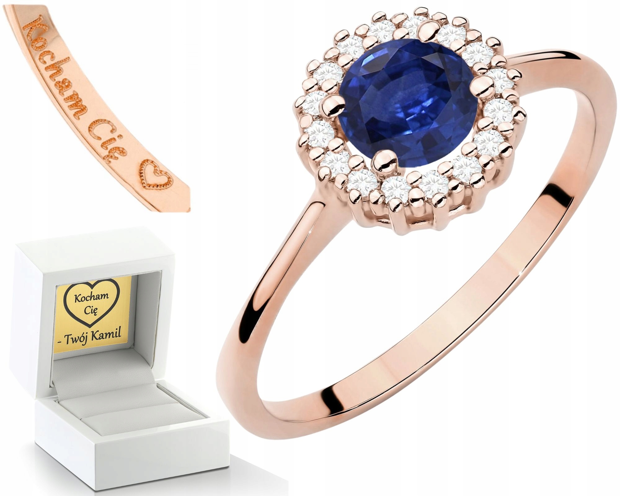 Bonus Zlatý Prstýnek Se Safíry A Diamanty Zdarma Gravírování Zlata 585 Dárek