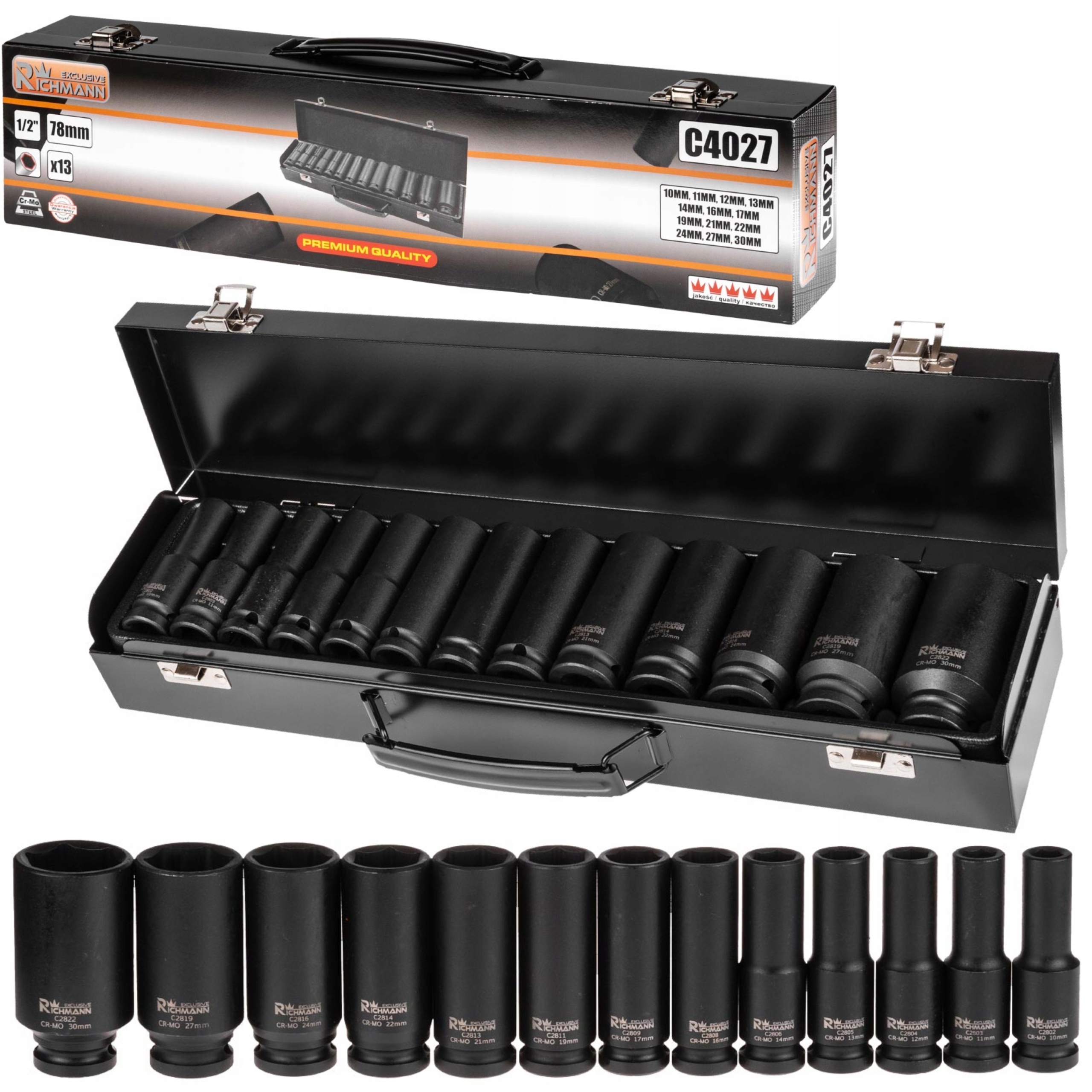 KLUCZE NASADOWE NASADKI UDAROWE 1/2 10-30mm DŁUGIE