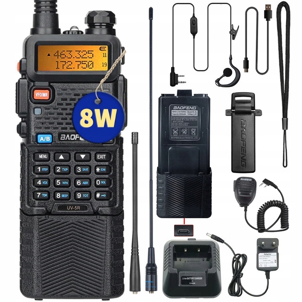 Baofeng UV-5R 8W 3800mAh Vysílačka Radiotelefon Vysílačka Skener