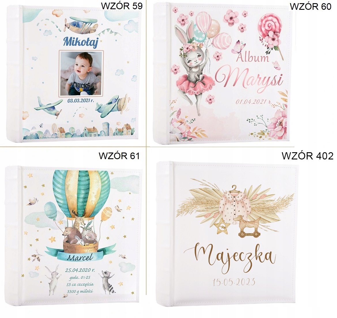 DUŻY ALBUM 500 ZDJĘĆ Z NADRUKIEM METRYCZKA DZIECKA Model uniwersalny